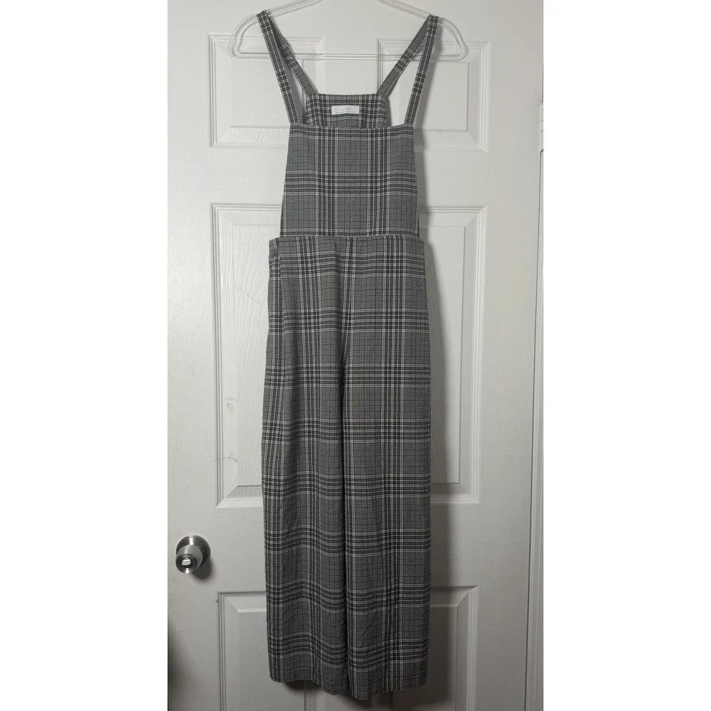 Oak + Fort Glen Plaid Wide Leg Cropped Jumpsuit XS Square Neck Minimalist